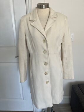 Old Navy Cream Single-Breasted Long Trench Coat